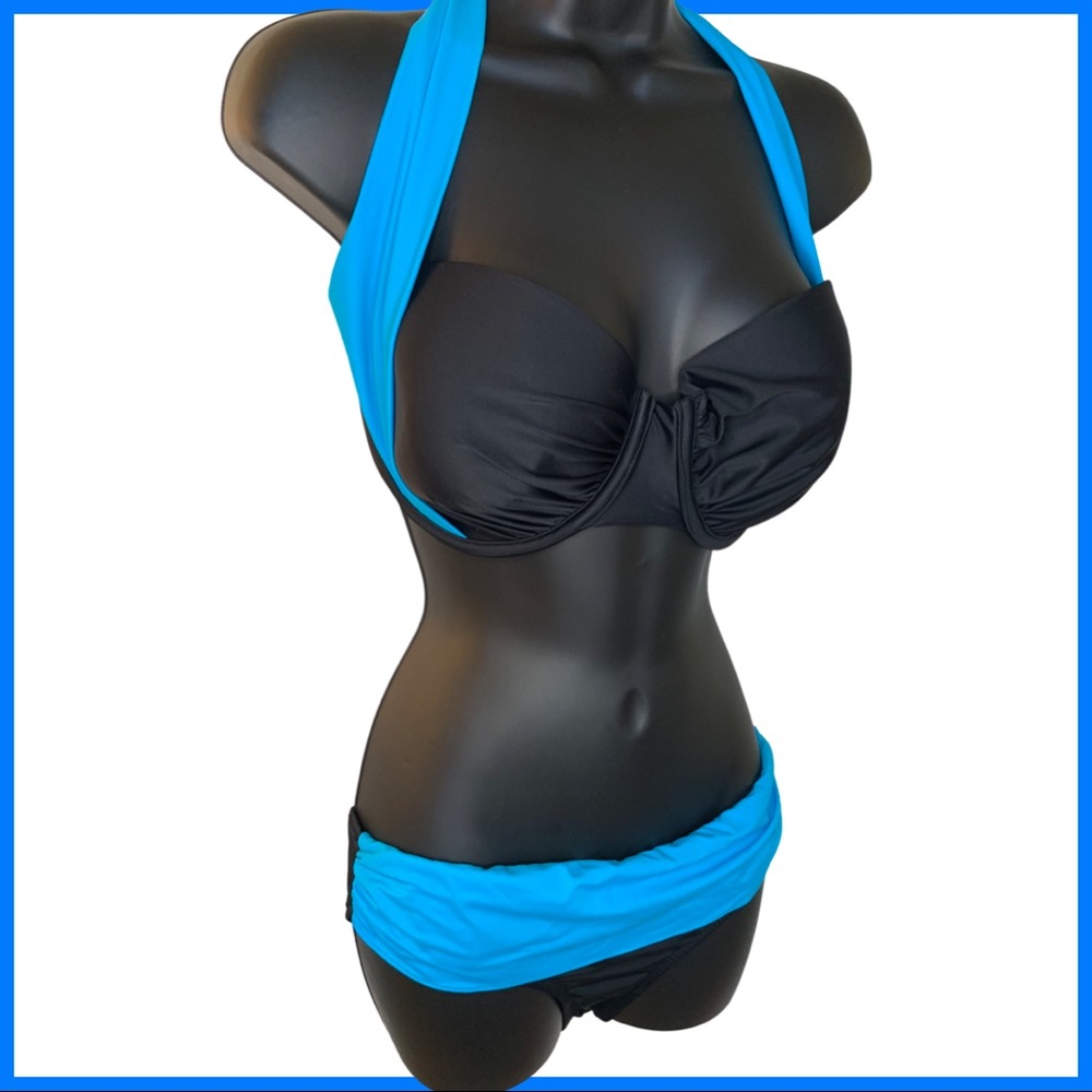 Venus Black/Blue Color block convertible top bikini